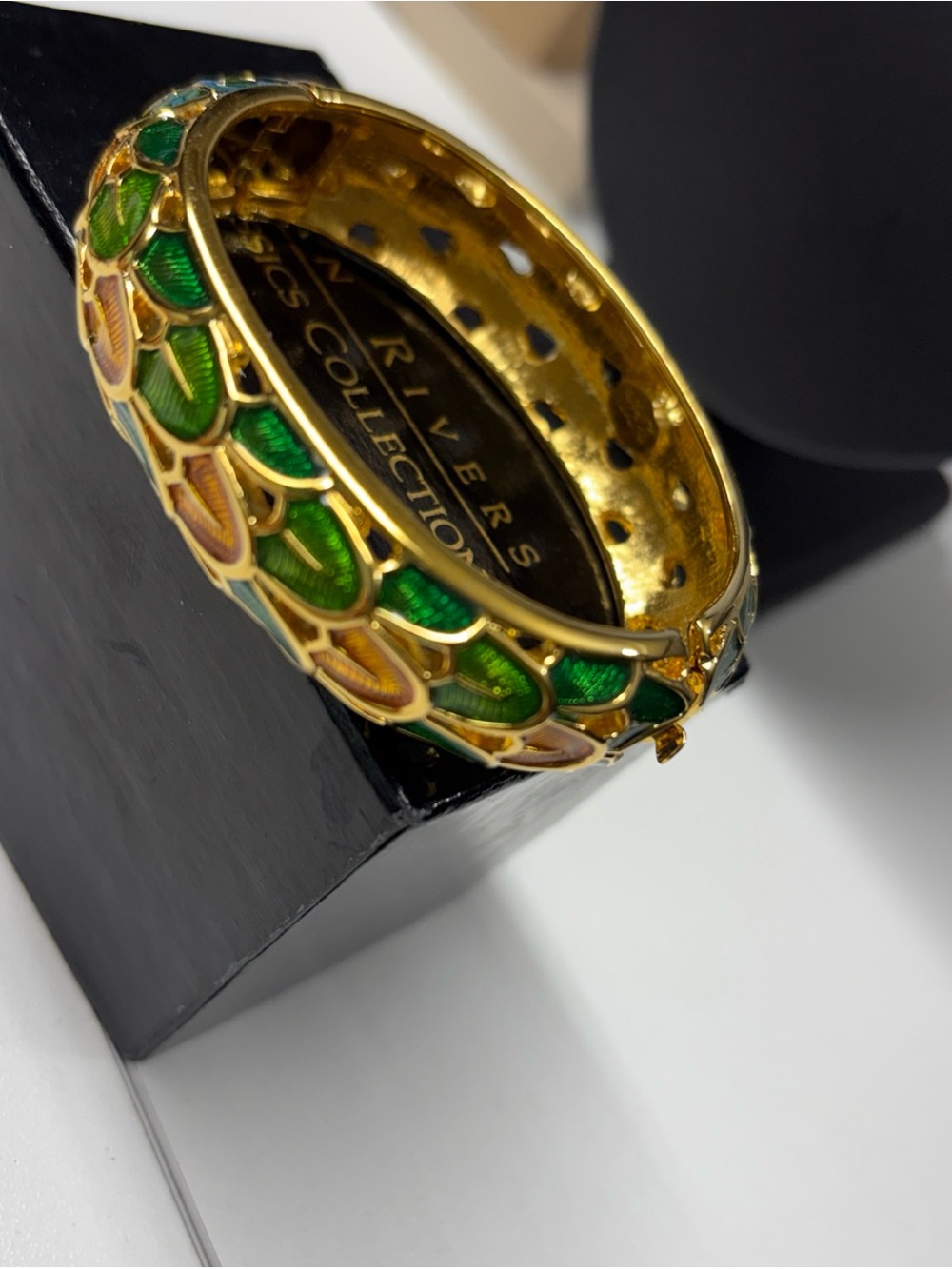 Joan Rivers Gold Tone Enamel Ring with Green and Pink Accents